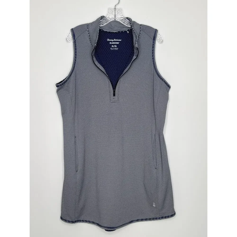 Tommy Bahama IslandZone Sleeveless Zip Polo Top XL Striped Activewear